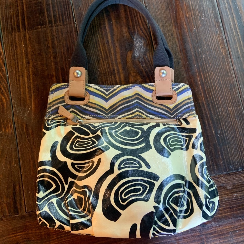 Fossil Key-Per Black Yellow Tote Shoulder Bag - Picture 7 of 10